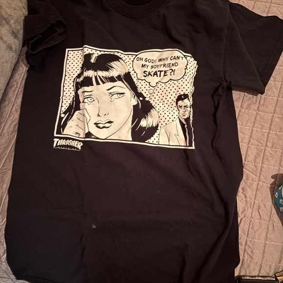 Vintage y2k Thrasher Black and White Comic Graphic Tee size small - Picture 5 of 5